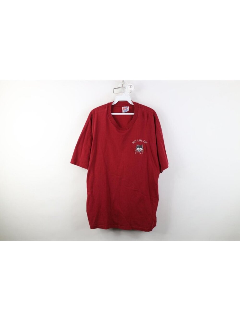Vintage 90s Streetwear Mens XL Faded Wolf Salt Lake City Utah T-Shirt Red USA